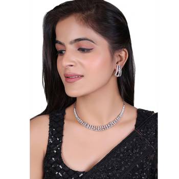 	Mad Club Classic Style American Diamond Studded Rhodium White Silver-Plated Necklace Set With Earrings for Women 1