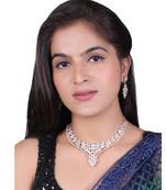 American Diamond Rose Gold-Plated Necklace with Earrings for Women, Girls - Jewellery Set for Wedding, (Rose Gold)