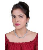 Mad Club Classic Style American Diamond Studded Rhodium White Silver-Plated Necklace Set With Earrings for Women	