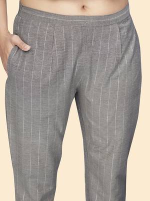 Vbuyz Women'S Print & Embroidered Straight Cotton Grey Stitched Kurta Pant With Dupatta 8
