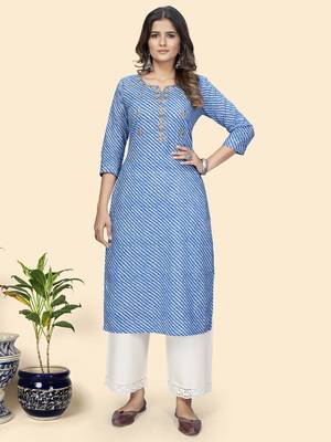 Vbuyz Women'S Print & Gota Work Straight Cotton Blue Stitched Kurta 1