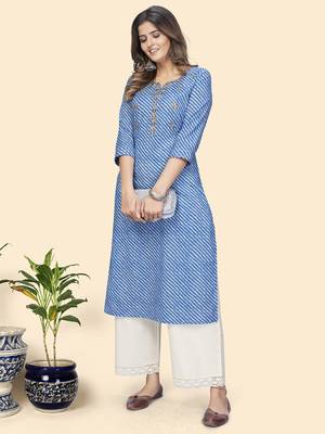 Vbuyz Women'S Print & Gota Work Straight Cotton Blue Stitched Kurta 2