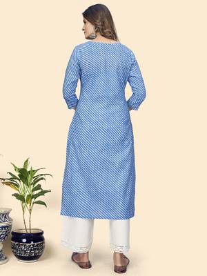 Vbuyz Women'S Print & Gota Work Straight Cotton Blue Stitched Kurta 3