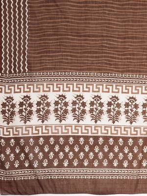 Vbuyz Women'S Print & Embroidered Straight Cotton Brown Stitched Kurta Pant With Dupatta 9