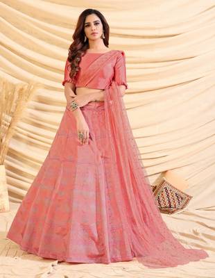 SHUBHKALA pink silk printed   Choli Blouse with   Lehenga Ghagra with    Dupatta 1