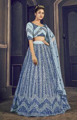Shubhkala Attractive Grey Sequins Embroidered Net Semi Stitched Party Lehenga 1
