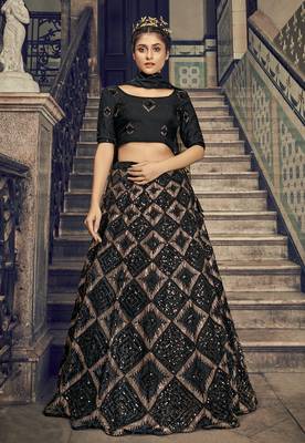Shubhkala Charming Black Net Embroidered Choli Blouse With Lehenga Ghagra With Dupatta 1