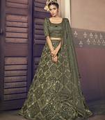 Shubhkala Captivating Olive Green Olive Net Embroidered Lehenga Choli With Dupatta