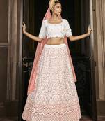Shubhkala Mesmerizing Pearl White Sequins Embroidered Georgette Wedding Lehenga