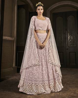 Shubhkala Enchanting Dusty Pink Sequins Embroidered Georgette Party Wear Lehenga 1