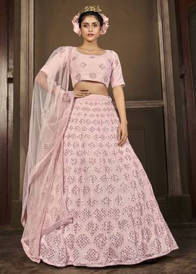 Shubhkala Delightful Pink Sequins Embroidered Georgette Semi Stitched Party Lehenga 1