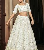 Shubhkala Bewitching Pearl White Sequins Embroidered Georgette Wedding Lehenga