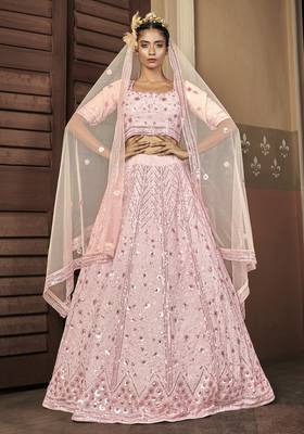 Shubhkala Glamourous Pink Sequins Embroidered Georgette Party Wear Lehenga 1