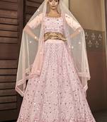 Shubhkala Glamourous Pink Sequins Embroidered Georgette Party Wear Lehenga