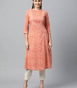 Peach printed cotton ethnic-kurtis