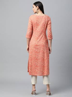 Peach printed cotton ethnic-kurtis 2