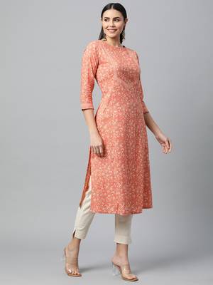 Peach printed cotton ethnic-kurtis 3