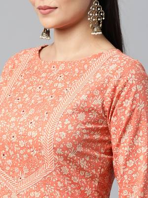Peach printed cotton ethnic-kurtis 4