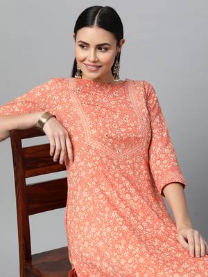 Peach printed cotton ethnic-kurtis 5
