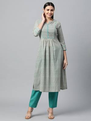 White printed cotton ethnic-kurtis 1