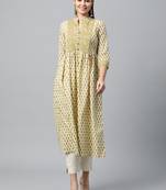 Olive printed cotton ethnic-kurtis