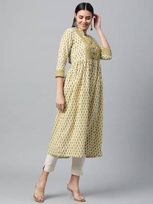 Olive printed cotton ethnic-kurtis 3