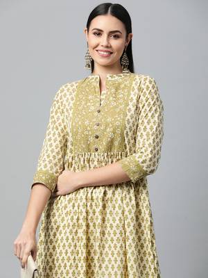 Olive printed cotton ethnic-kurtis 5