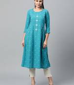 Blue printed cotton ethnic-kurtis