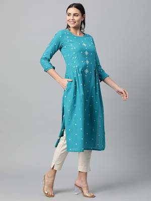 Blue printed cotton ethnic-kurtis 3