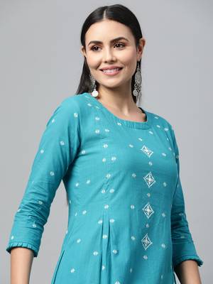 Blue printed cotton ethnic-kurtis 5
