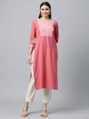Pink printed cotton ethnic-kurtis 1