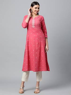 Pink embroidered cotton ethnic-kurtis 1
