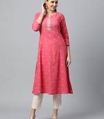 Pink embroidered cotton ethnic-kurtis