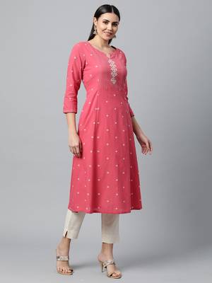 Pink embroidered cotton ethnic-kurtis 3