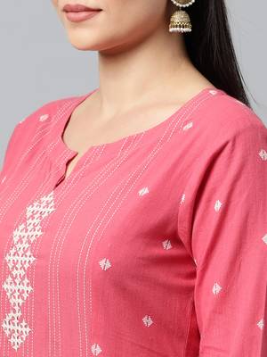 Pink embroidered cotton ethnic-kurtis 4