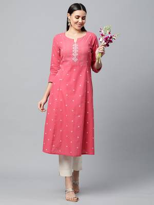 Pink embroidered cotton ethnic-kurtis 5