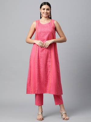 Pink printed cotton ethnic-kurtis 1