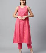 Pink printed cotton ethnic-kurtis