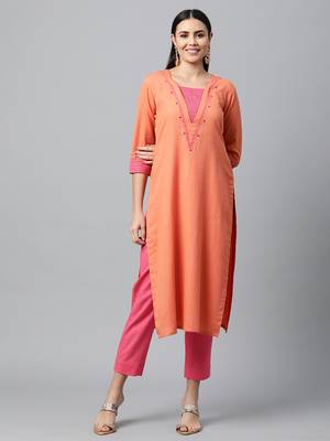 Peach printed cotton ethnic-kurtis 1