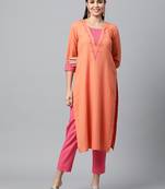 Peach printed cotton ethnic-kurtis