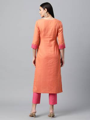 Peach printed cotton ethnic-kurtis 2
