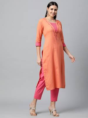 Peach printed cotton ethnic-kurtis 3