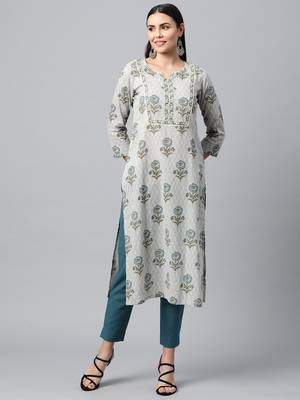 Grey printed cotton ethnic-kurtis 1