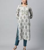 Grey printed cotton ethnic-kurtis