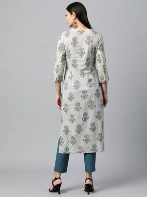Grey printed cotton ethnic-kurtis 2
