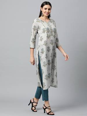 Grey printed cotton ethnic-kurtis 3