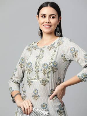 Grey printed cotton ethnic-kurtis 5