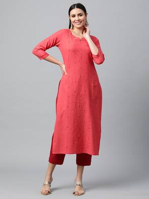 Red embroidered cotton ethnic-kurtis 1