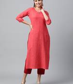 Red embroidered cotton ethnic-kurtis