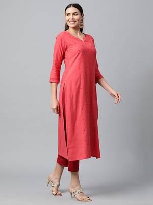 Red embroidered cotton ethnic-kurtis 3